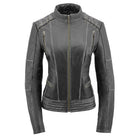 Women's Rebel Jacket Grey: Features:

Lightweight Distressed Leather with Rubbed Seams
Zipper Front with Four Front Pockets
I