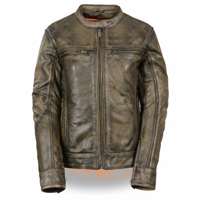 Milwaukee Leather Women's Scooter Jacket with Venting - Distressed Brown/Black/Beige - Eagle leather