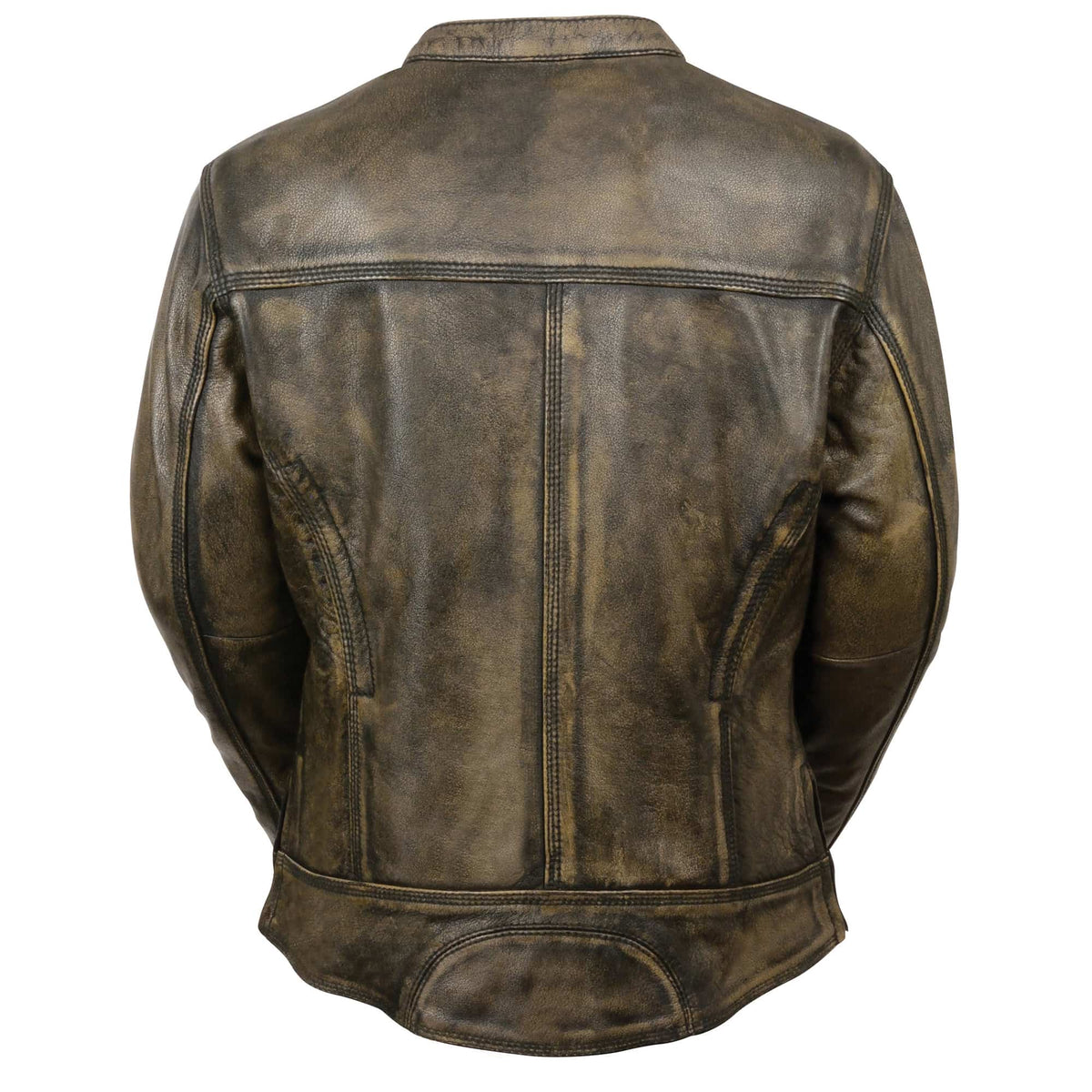 Ladies Distressed Grey Jacket: Features:

This women's long body gray leather jacket features a worn-in, vintage look but kee