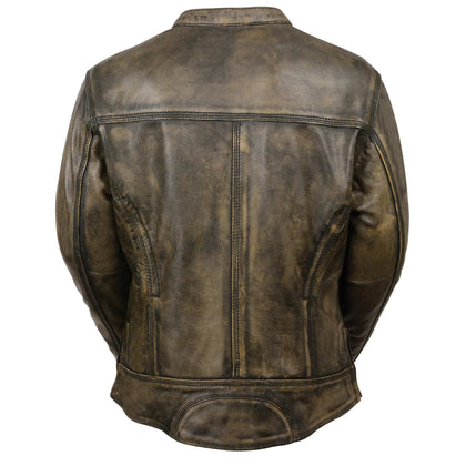 Ladies Distressed Grey Jacket: Features:

This women's long body gray leather jacket features a worn-in, vintage look but kee