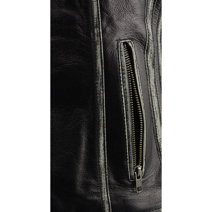 Ladies Classic Zip Up Vest with Lace: Features:

Women Distressed Black Leather Vest with Lace &amp; Star Accents
Lightweight