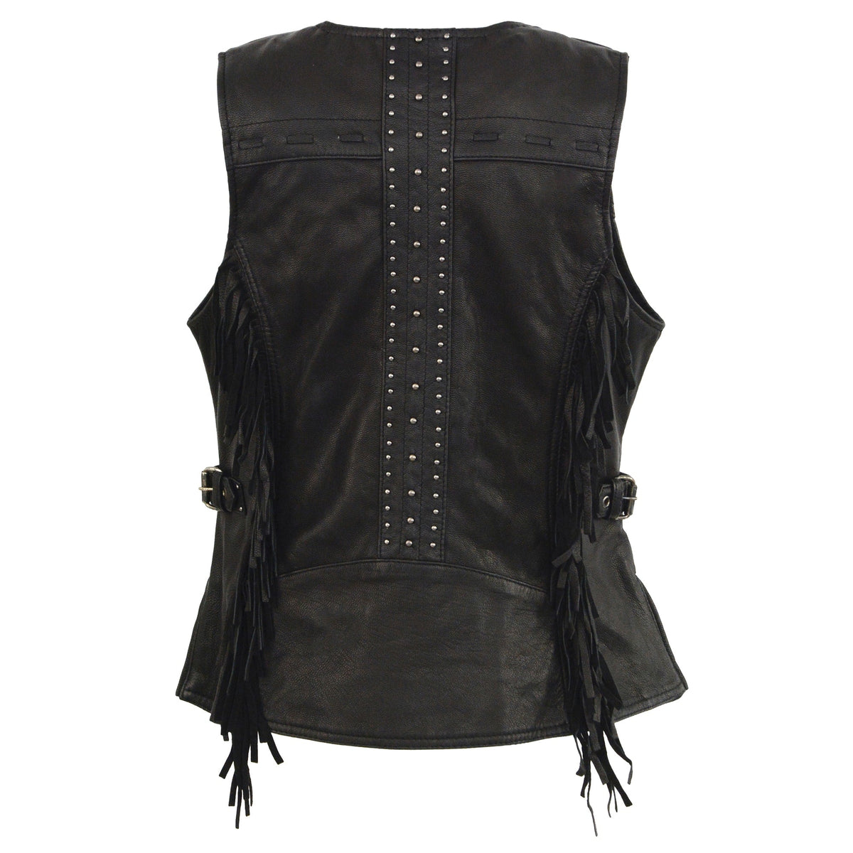 Ladies Studded Back Fringe Vest: Features:

1