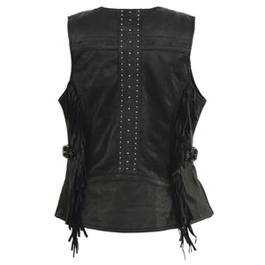 Ladies Studded Back Fringe Vest: Features:

1
