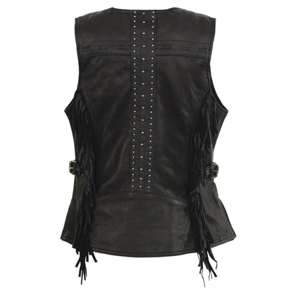 Ladies Studded Back Fringe Vest: Features:

1