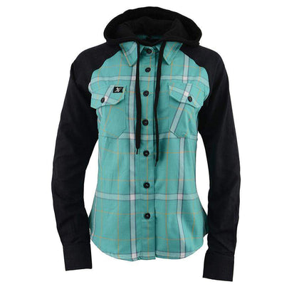 Women's Teal Flannel Shirt: Women’S Button Front Long Sleeve Cotton Flannel Shirt W/ Detachable Hood