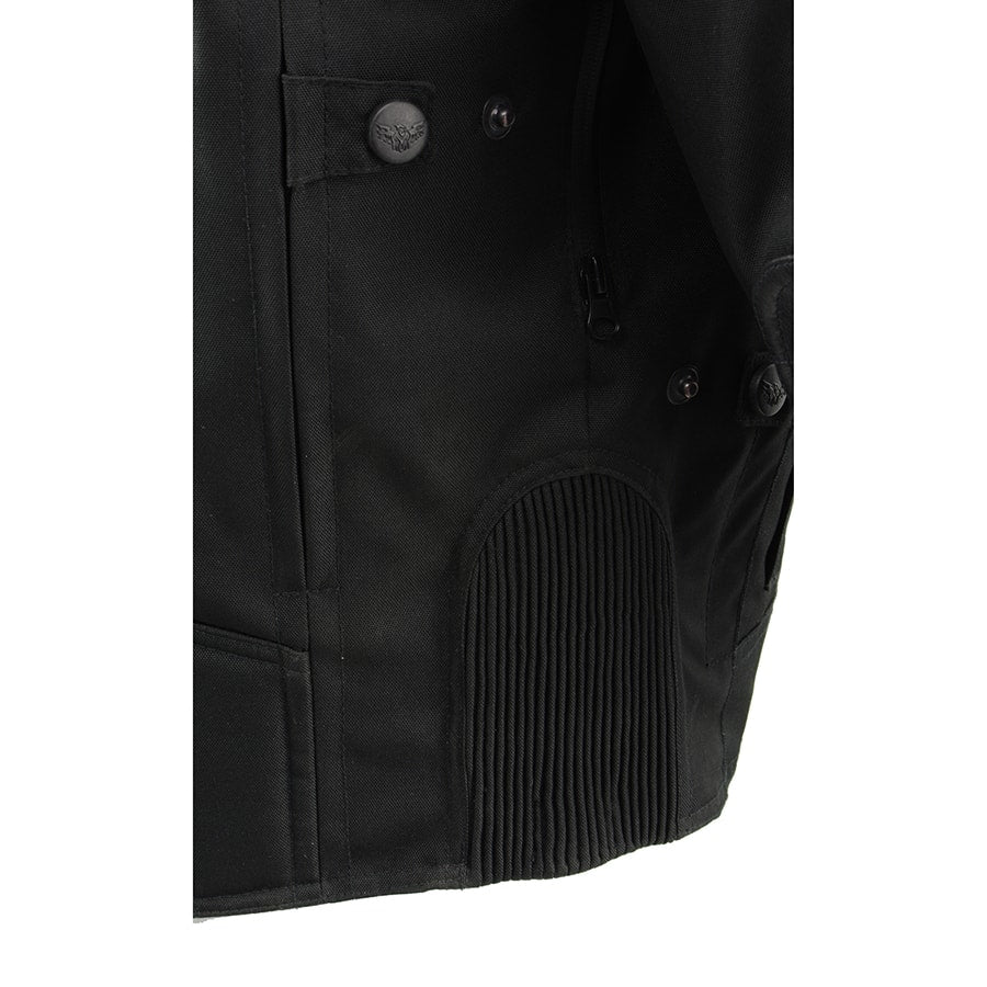 Men's Textile & Leather Jacket: Features:

Men's Combo Leather &amp; Textile Armored Racing Stripe Jacket
Premium Cowhide/Wat