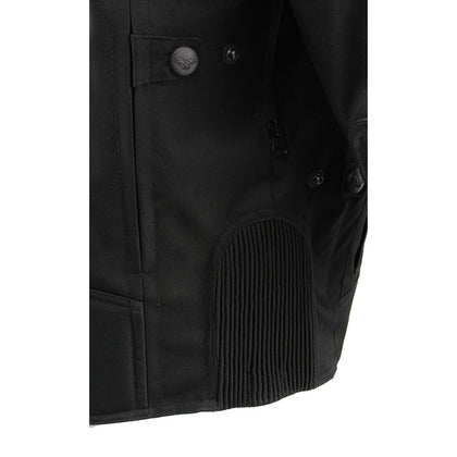 Men's Textile & Leather Jacket: Features:

Men's Combo Leather &amp; Textile Armored Racing Stripe Jacket
Premium Cowhide/Wat