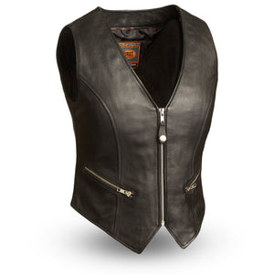 Ladies Montana Zip Front Crop Vest: The Montana is a western style motorcycle vest crafted from Cowhide