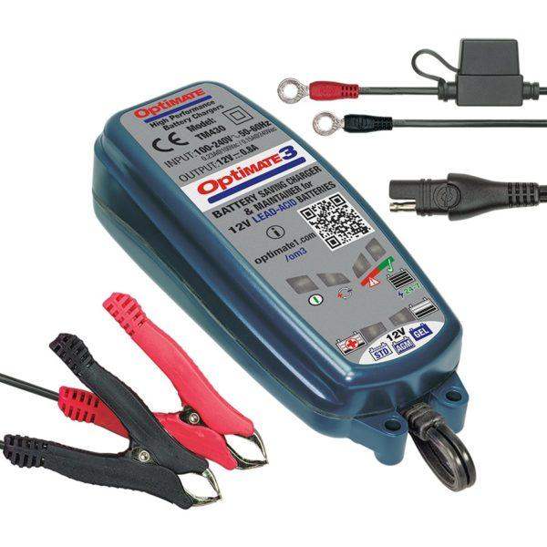 Optimate 3 Battery Charger: FeaturesOptiMate 3 is suitable for all types of 12V lead-acid batteries of rated capacity from 3 