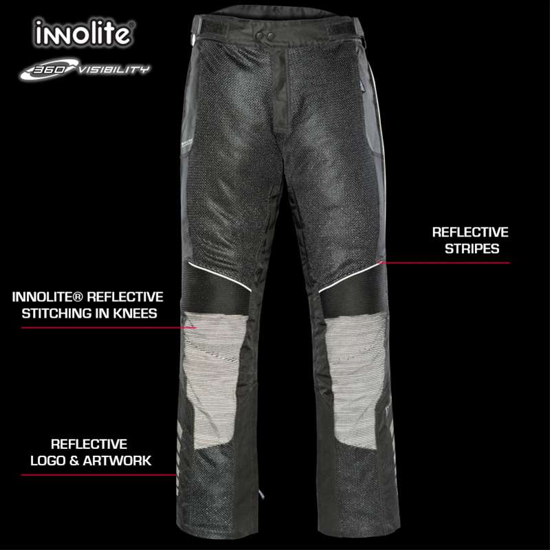Ladies Cleo Elite Mesh Pants: Features:
Cooling Free-Air mesh shell
INNO-LITE® Ultra Reflective knee panels
Height adjustable