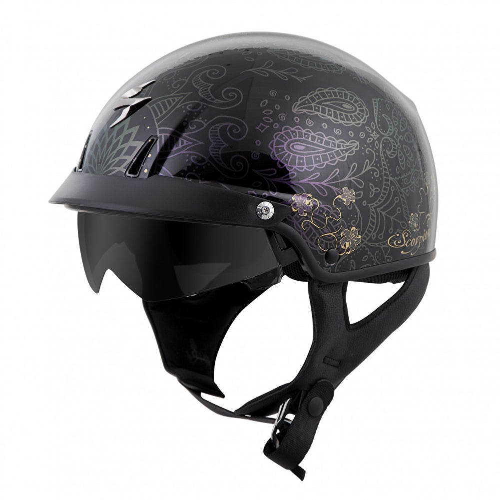 EXO-C110 Half Helmet Azalea: Features:

Advanced LG Polycarbonate Shell
SpeedView Drop-down Sunvisor
KwikWick II Anti-Microbi