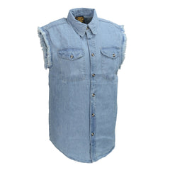 Men's Denim Sleeveless Shirt: Men’s Red Lightweight Sleeveless Denim Shirt8oz 100% Cotton DenimLightweight &amp; ComfortableB