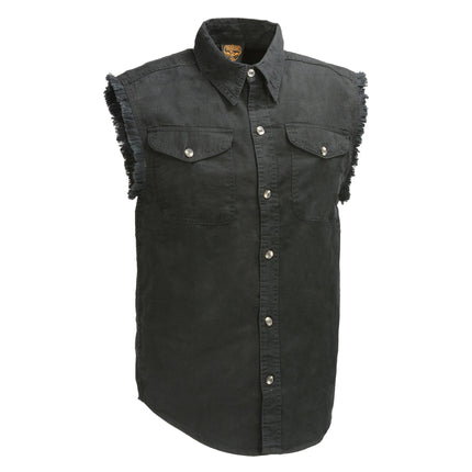 Men's Denim Sleeveless Shirt- Black - Eagle Leather