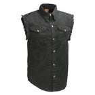 Men's Denim Sleeveless Shirt: Men’s Red Lightweight Sleeveless Denim Shirt8oz 100% Cotton DenimLightweight & ComfortableB