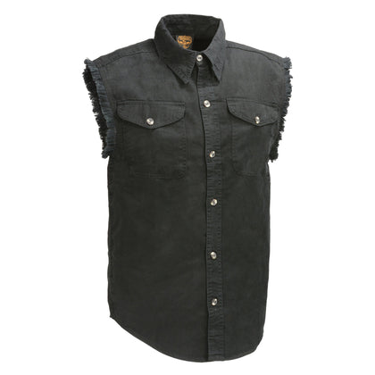 Men's Denim Sleeveless Shirt: Men’s Red Lightweight Sleeveless Denim Shirt8oz 100% Cotton DenimLightweight &amp; ComfortableB