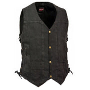 Men's 10 Pocket Denim Vest: Features:

10 Pocket Side Lace Denim Vest
14