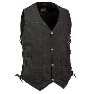 Men's 10 Pocket Denim Vest: Features:

10 Pocket Side Lace Denim Vest
14