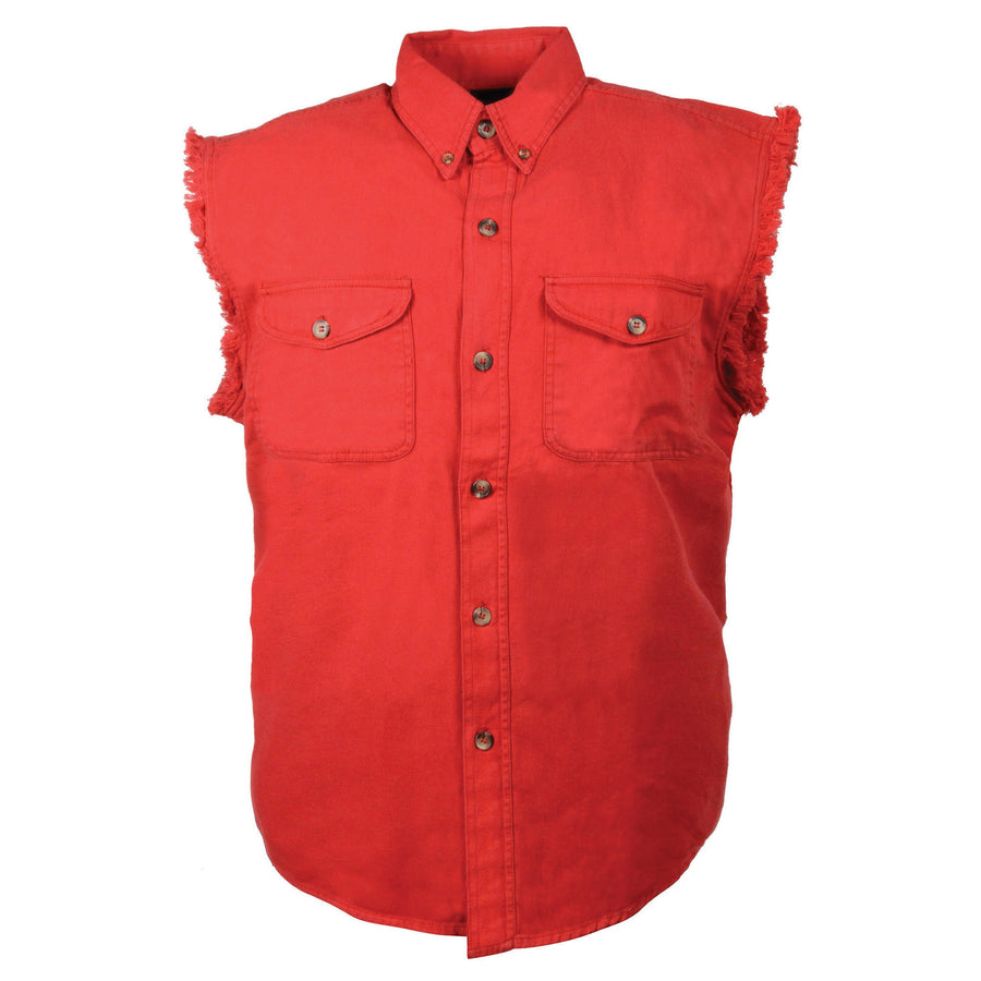 Men's Denim Sleeveless Shirt - Red - Eagle Leather