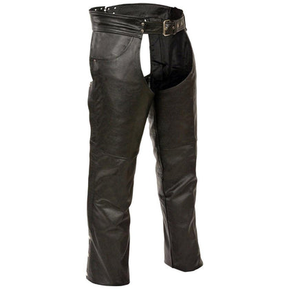 Jean Style Leather Chaps: Features:

Jean Style Pocket Chap
Lined
4 snap boot cuffs for easy wearability
Zipper buffer preven