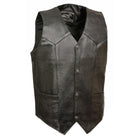 Men's Plain Leather Vest Black: Features:

Fully lined
4 Snaps Closure
2 Outside Pockets
2 Inside Zipper Pockets