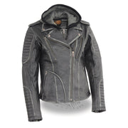 Ladies Rustic Hooded Leather Jacket: Features:

Premium Cowhide Leather 1