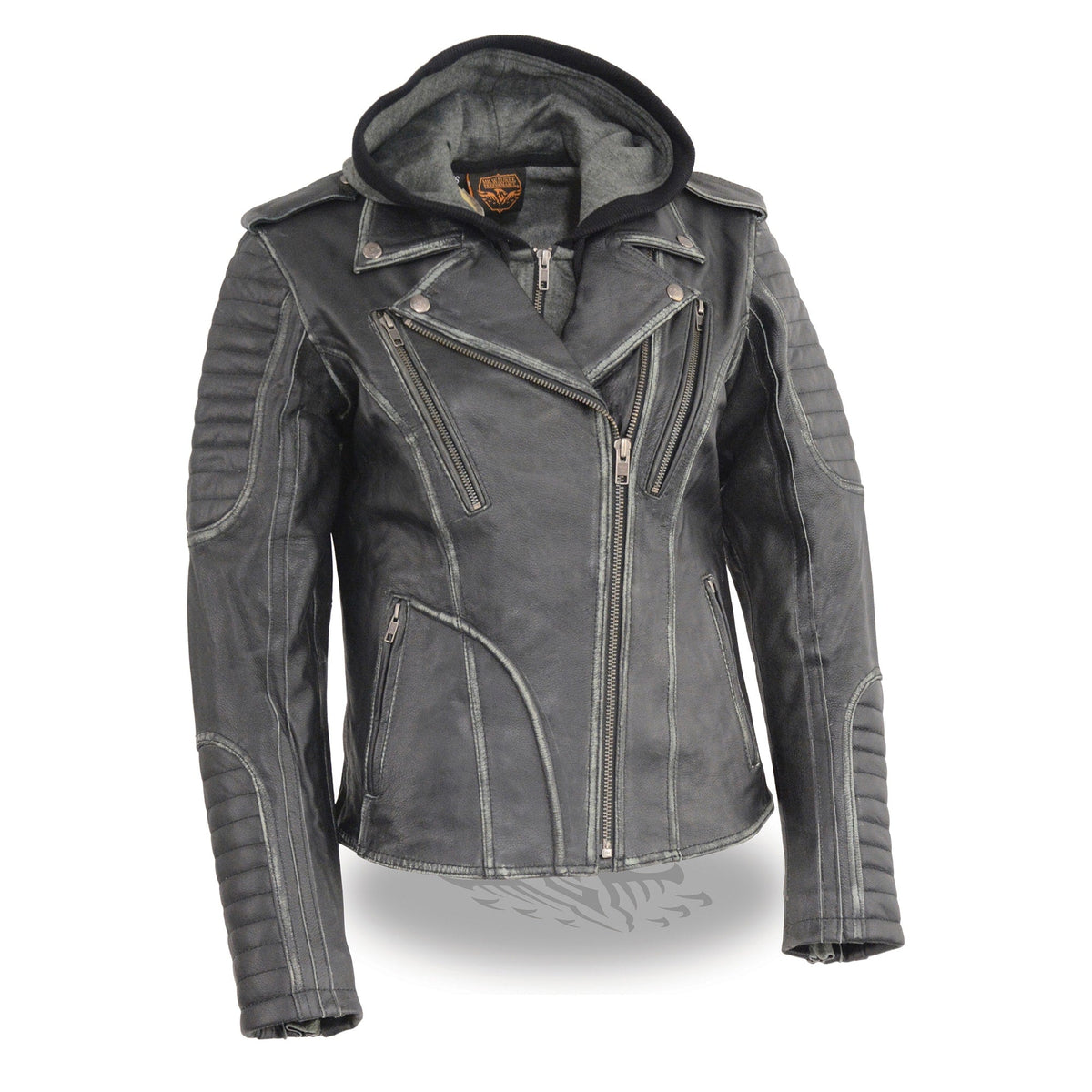 Ladies Rustic Hooded Leather Jacket: Features:

Premium Cowhide Leather 1