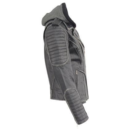 Ladies Rustic Hooded Leather Jacket: Features:

Premium Cowhide Leather 1