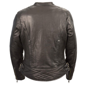 Ladies Crinkled Arm Leather Jacket: Features:

1