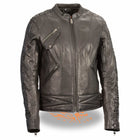 Ladies Crinkled Arm Leather Jacket: Features:

1
