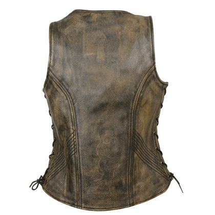 Ladies Open Neck Zip Up Vest with Side Laces: Features:

1