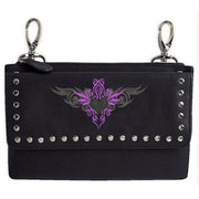 Women's black clip bag with purple-gray tribal design
