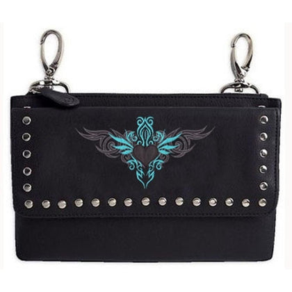 Ladies Clip Bag With Tribal Heart 8"x5": Ladies Clip Bag With Tribal Heart 8"x5"

Ladies Leather Clip on Bag
Tribal Heart Emb