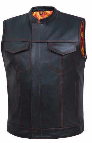 Men's Affiliation Vest: Features:

COWHIDE Men's Red / Gold Paisley Vest
Mens PREMIUM Club Vest in soft Cowhide 1