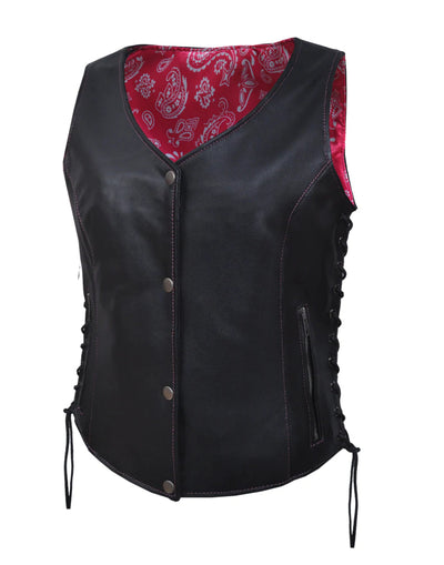 LADIES LEATHER MOTORCYCLE WESTERN VEST WITH SIDE LACES - LV508