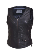 Ladies CC Lambskin Vest: Features:

Ladies PREMIUM Zippered vest in soft
lightweight leather
4 exterior & 2 interior pock