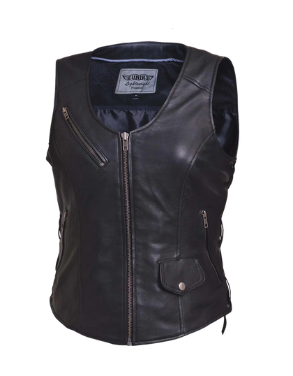 Ladies CC Lambskin Vest: Features:

Ladies PREMIUM Zippered vest in soft
lightweight leather
4 exterior &amp; 2 interior pock