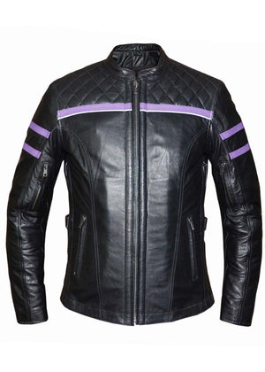 Ladies Royale Jacket: Ladies Purple Striped Leather jacket