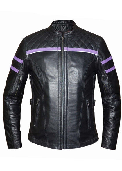 Ladies Royale Jacket: Ladies Purple Striped Leather jacket
