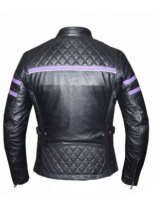 Ladies Royale Jacket: Ladies Purple Striped Leather jacket