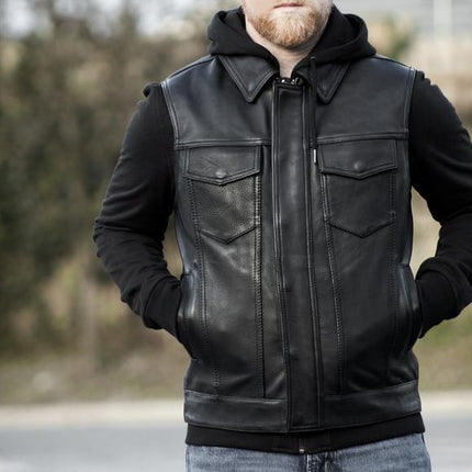 Eagle Leather Men's Kent Vest with Hoodie - Black - Eagle Leather