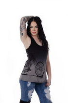 Ladies Turning Chrome Tank Top: Features:

An edgy, dip dyed, bike tank with a sexy twist, racer back
LENGTH - 26 1/2 inches 