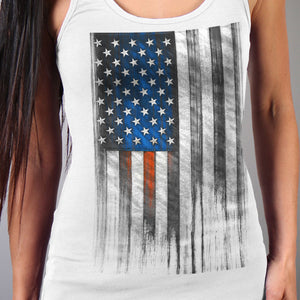 Heartbeat Flag Tank Top: Description
This form fitting Heartbeat Flag Ladies White Tank Top Features: our vintage like Heartb