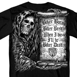Men's Biker Scroll T-Shirt: A heavyweight 100% cotton printed t-shirt in the color black featuring our original Scroll design