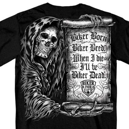Men's Biker Scroll T-Shirt: A heavyweight 100% cotton printed t-shirt in the color black featuring our original Scroll design