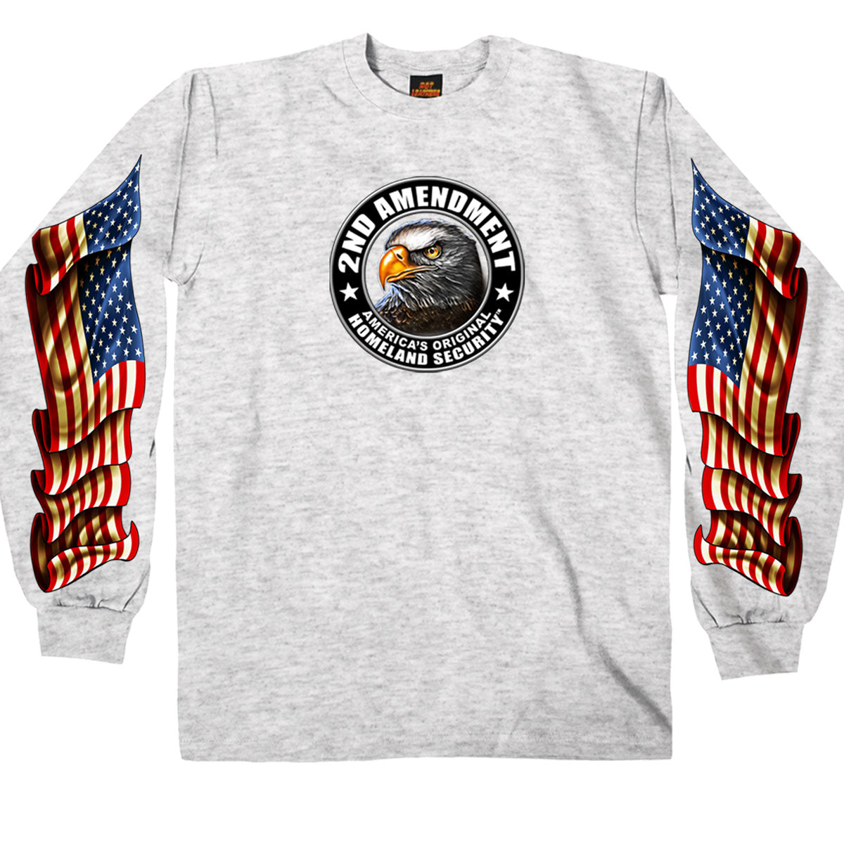 Men's Long Sleeve Shirt Down Flags: Description:A heavyweight 100% cotton, double sided long sleeve men's t-shirt in the colo