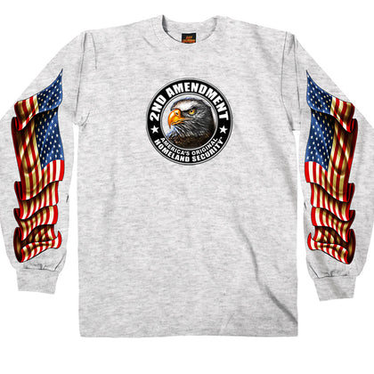Men's Long Sleeve Shirt Down Flags: Description:A heavyweight 100% cotton, double sided long sleeve men's t-shirt in the colo