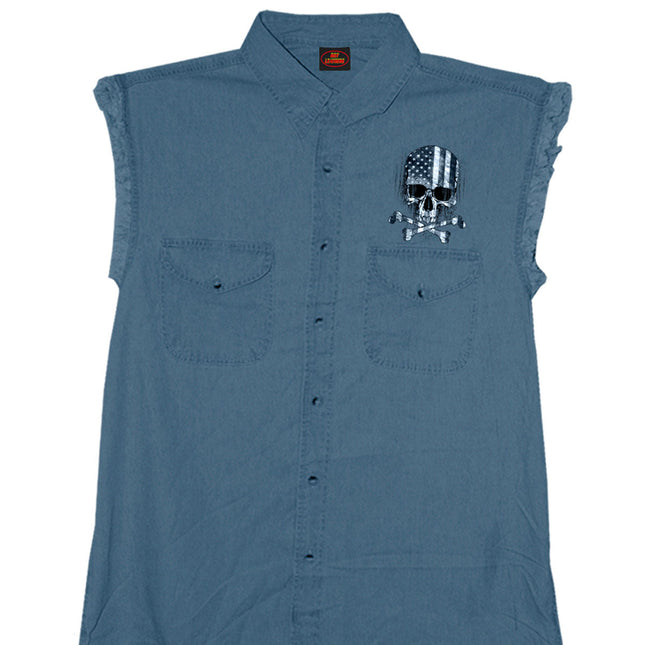 Men's Sleeveless Denim Shirt Skull Flag