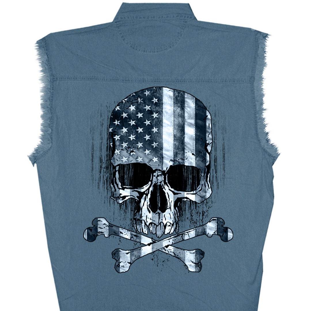 Men's Sleeveless Denim Shirt Skull Flag