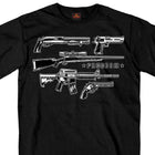 Freedom Guns Shirt: Description
This official T-Shirt displays a screen printed image of a variety of pistols and rifles on a