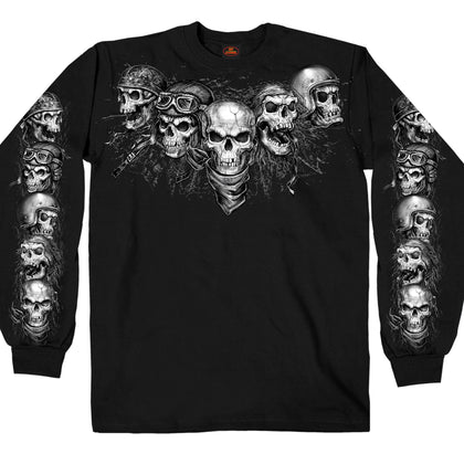 Men's Long Sleeve Shirt 5 Skulls: Features:-• 100% Heavyweight Cotton• Five Skulls Printed on Chest and Arms• Proudly Printed